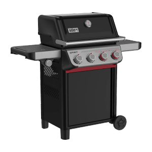 Schwarzer Weber Gasgrill Spirit E-435 mit vier Brennern und Seitentischen.