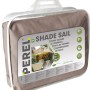 Verpacktes Perel Viereck-Sonnensegel, 500x500 cm, braun-grau, UV-Schutz, wasserabweisend.