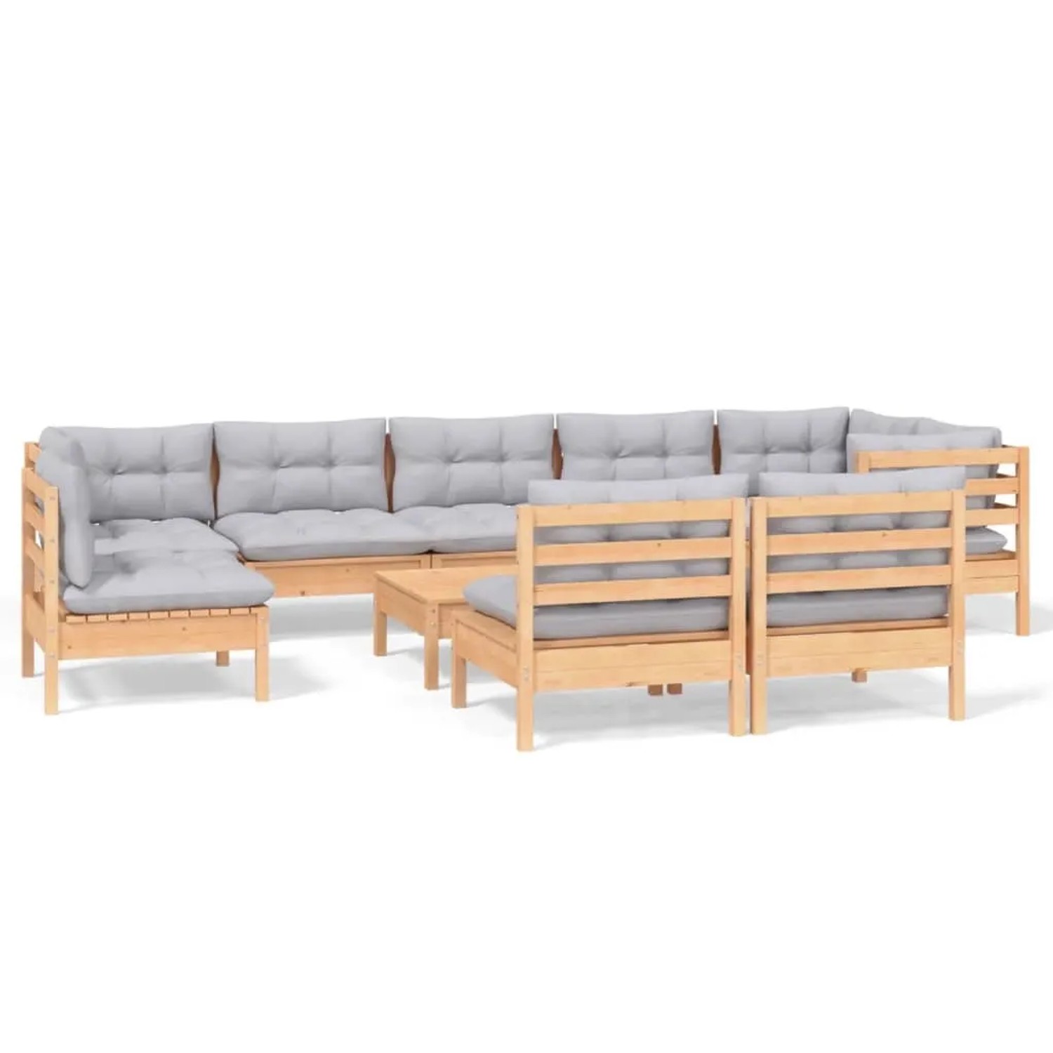 vidaXL 10-Tlg Garten-Lounge-Set mit Grauen Kissen Kiefer Massivholz 3096483 günstig online kaufen