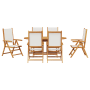 7-teiliges Gartentischset aus Akazienholz, creme-weiß, mit rechteckigem Tisch und 6 Stühlen.