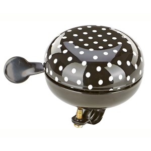 Prophete Fahrradglocke Ding-Dong, schwarz mit weißen Punkten.