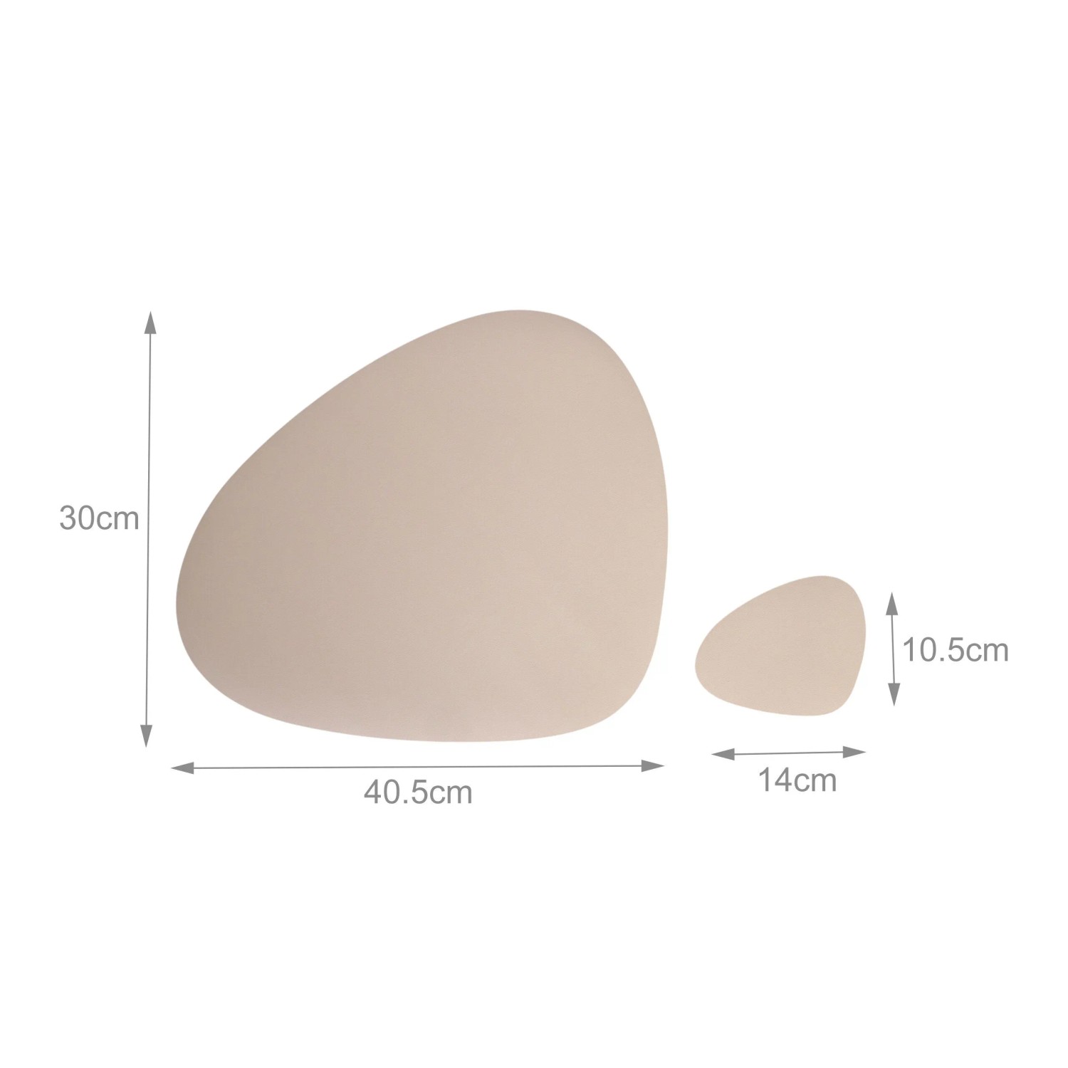 Grau-beige ovale Kunstleder Platzdeckchen und Untersetzer Set. Maße: 30x40,5cm und 10,5x14cm. Ideal für den Esstisch.