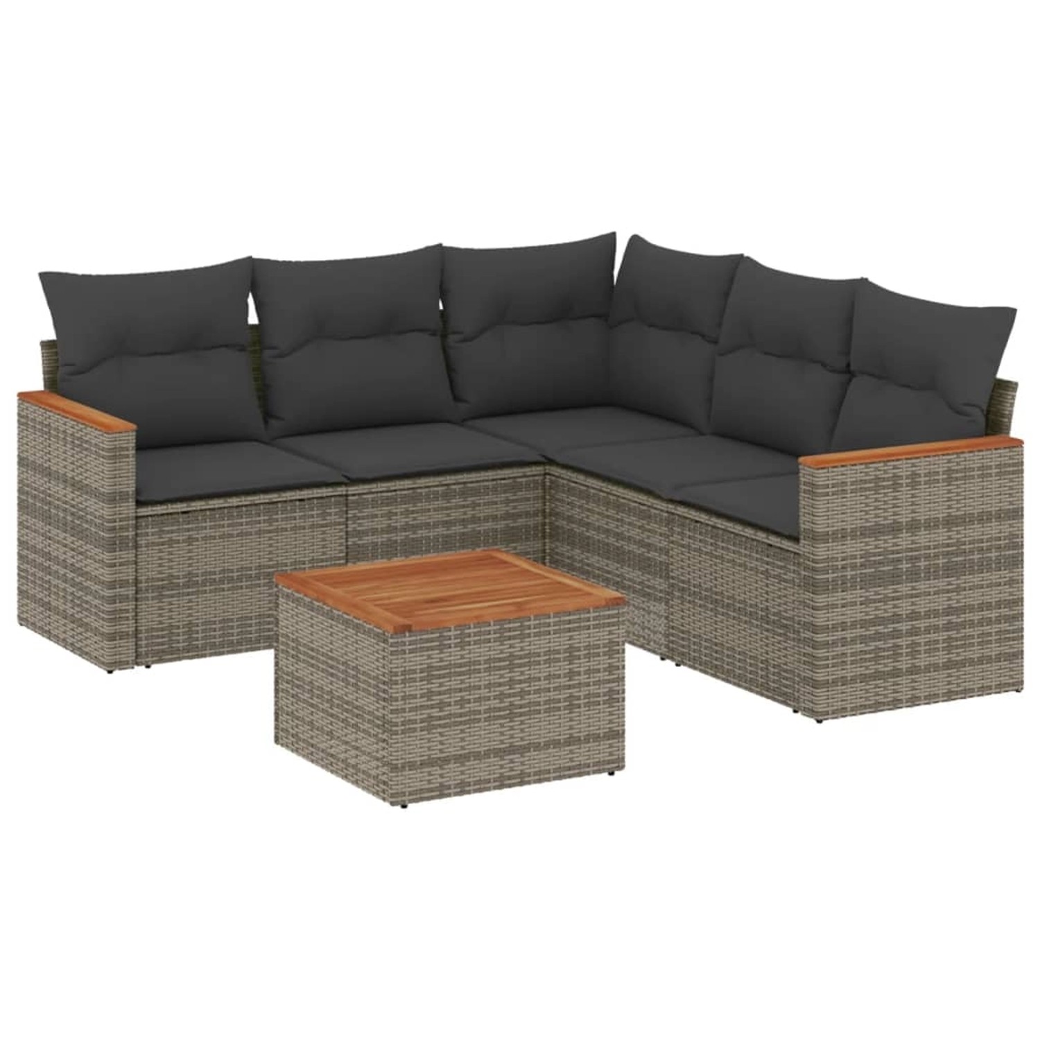 vidaXL 6-Tlg Garten-Sofagarnitur mit Kissen Grau Poly Rattan 3225969