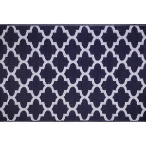 Blau-weißer Outdoor-Teppich (120x180 cm) mit orientalischem Muster für Camping & Garten.