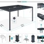 Graue Cazeboo Piana Bioklimatische Pergola 4x3m mit Maßen und Details.