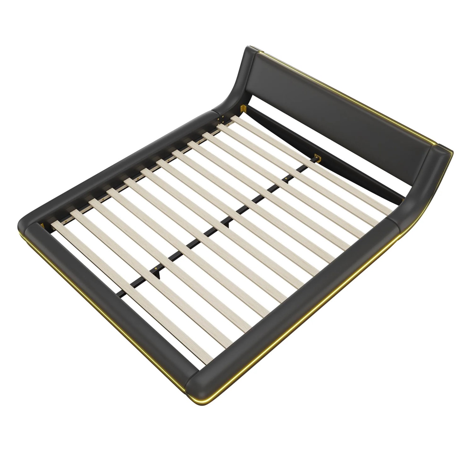 okwish Bodenbett 160x200cm mit LED Beleuchtung Schlafzimmer Schwarz ohne Matratze