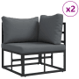 vidaXL Garten-Sofa-Set, 4-tlg., schwarz, Aluminium. Eckteil mit Kissen (x2).