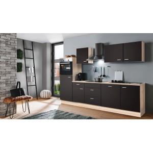 Menke Küchenzeile Classic 280 cm in Lava Matt und Sonoma Eiche Nachbildung.