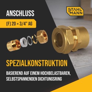 Stahlmann 2er Set EasyFix Muffenverschraubungen mit Innengewinde F Messing für Edelstahl Wellrohr