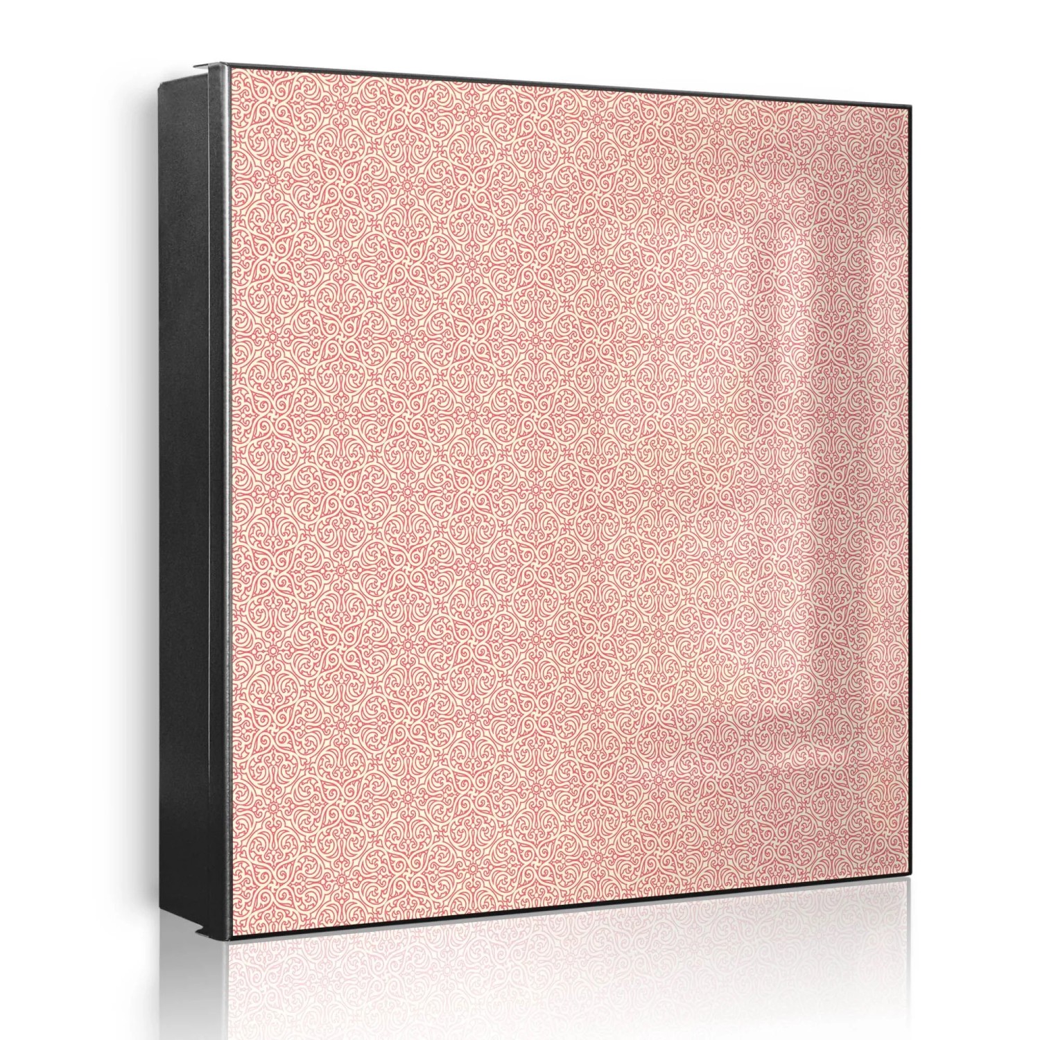 Banjado Großer Schlüsselkasten Metall 30x30cm Schwarz Scharnier Links 50 Haken Beschreibbar Magnetisch Motiv Rosa Arabesque