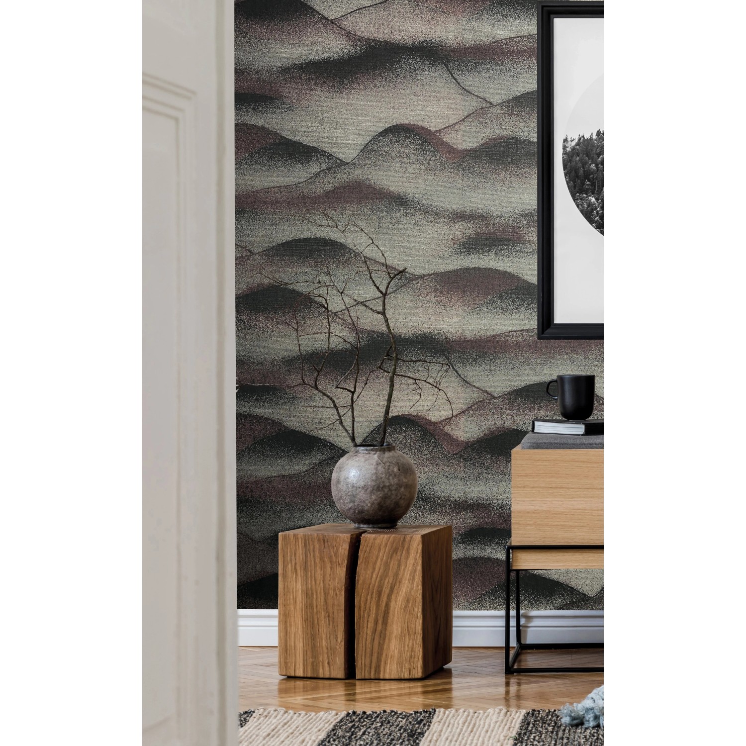 Marburg Vliestapete Habitat mit grafischem Muster in Schwarz und Silber.