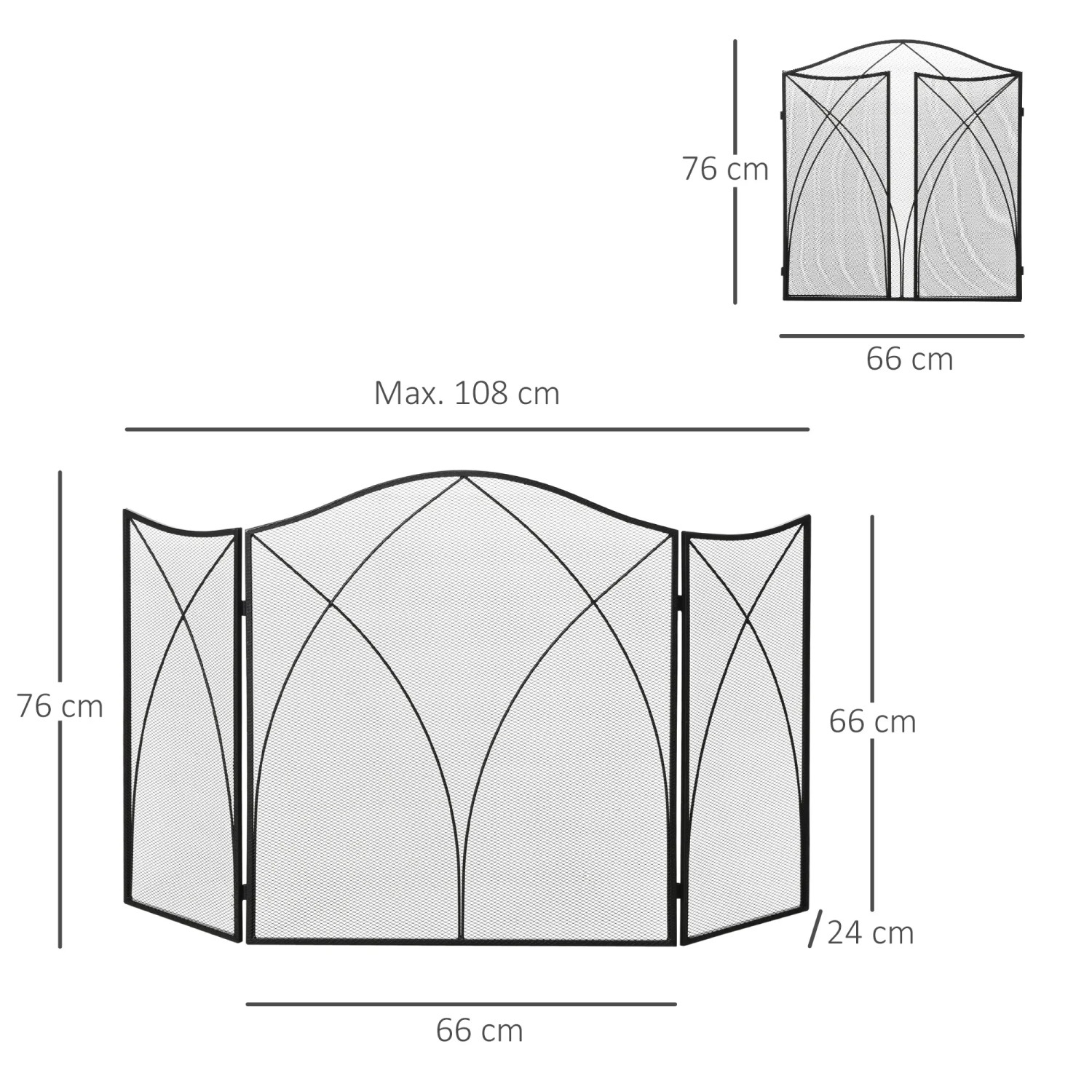 HOMCOM Kaminschutzgitter, schwarz, Metall, dreiteilig, faltbar, Maße: 108x24x76 cm.