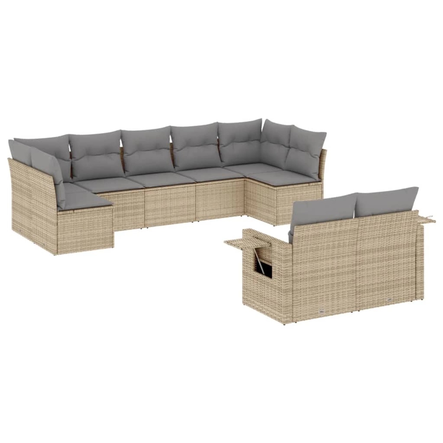 vidaXL 9-Tlg Garten-Sofagarnitur mit Kissen Beige Poly Rattan 3220618 günstig online kaufen