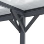 Detailaufnahme Juskys Carport 5x3 m, dunkelgraues Flachdach, Aluminiumrahmen mit Polycarbonatplatten.