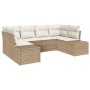 Beiges 6-tlg. vidaXL Garten-Sofa-Set aus Poly Rattan mit Kissen.