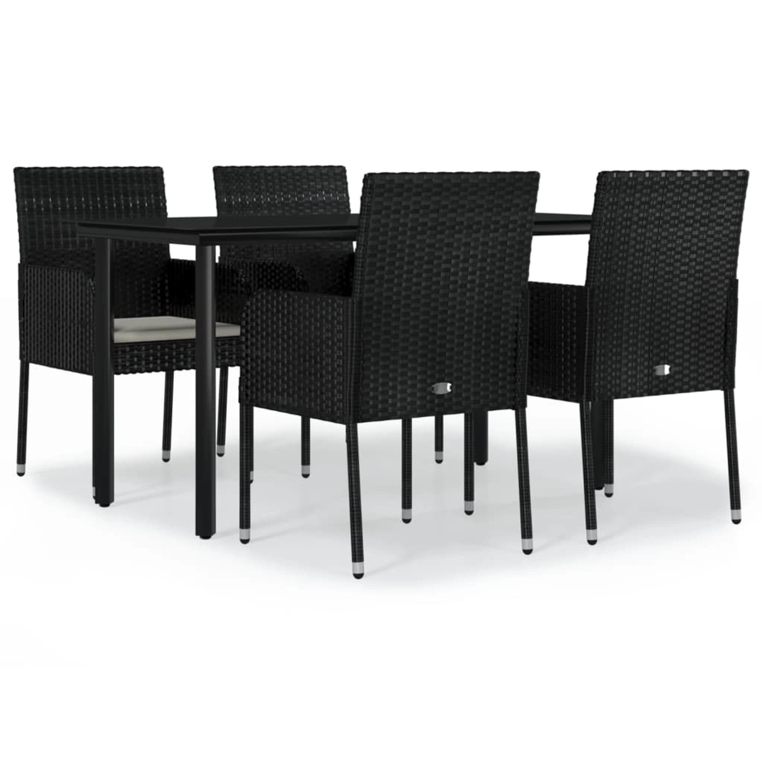 vidaXL 5-Tlg Garten-Essgruppe mit Kissen Schwarz Poly Rattan 3185157