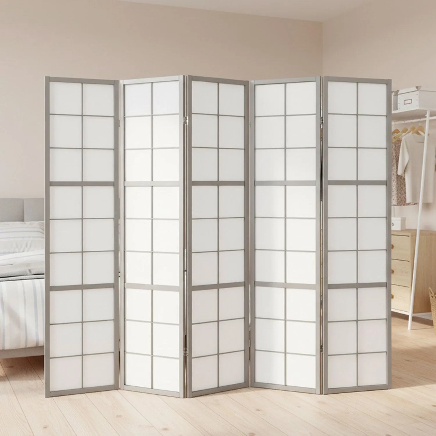 Homestyle4u Paravent Raumteiler 5 teilig Holz Trennwand Sichtschutz 3144_2