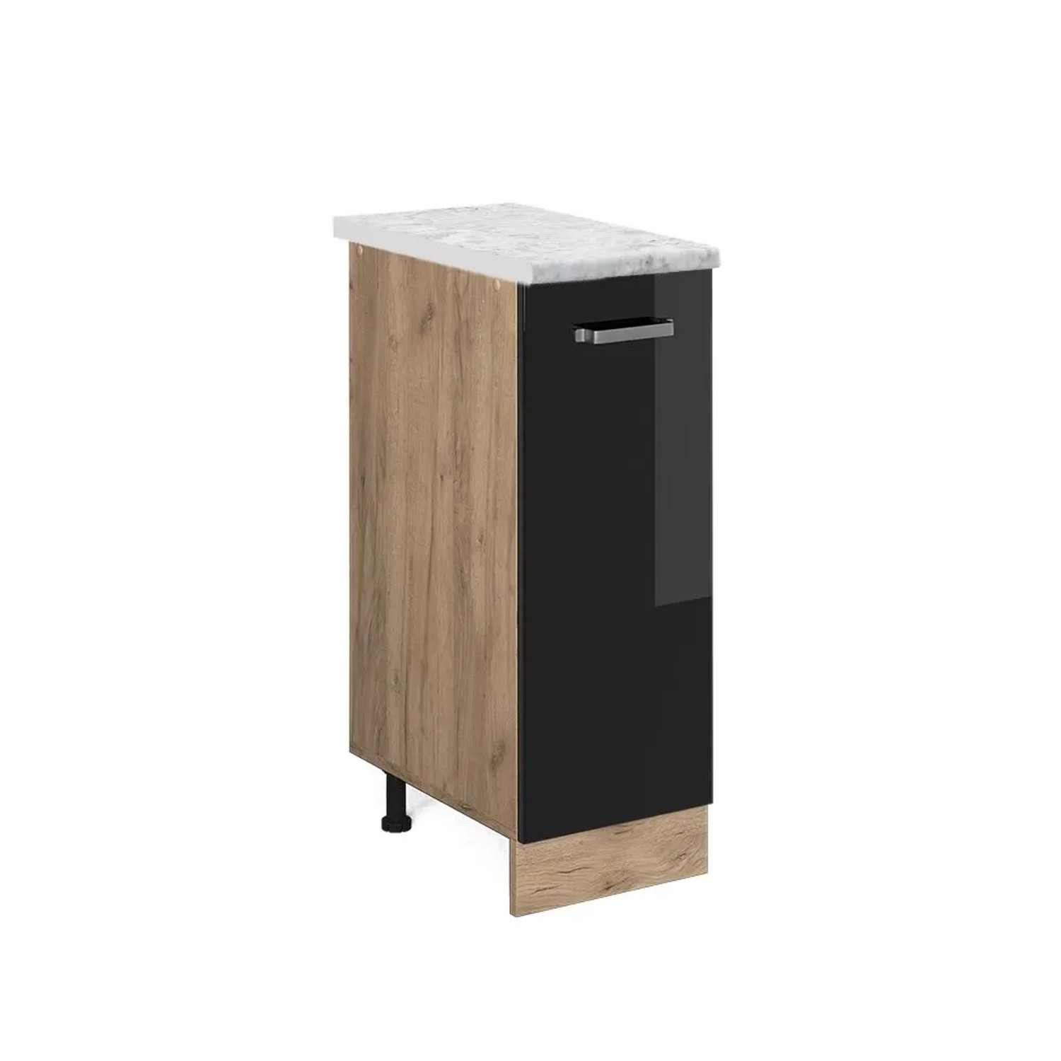 Vicco Apothekerschrank R-Line Schwarz Hochglanz Goldkraft Eiche 30 cm AP Marmor