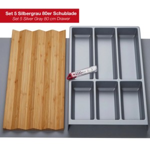 SOTECH ORGA-BOX Vario SET 5 Silbergrau für 80er Schublade Besteckeinsatz Gewürzeinsatz Antirutschmatte Orga-Weave