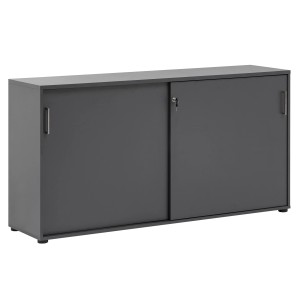 Schiebetürenschrank Serie 1500 in Anthrazit, abschließbarer Aktenschrank für Büro oder Homeoffice.