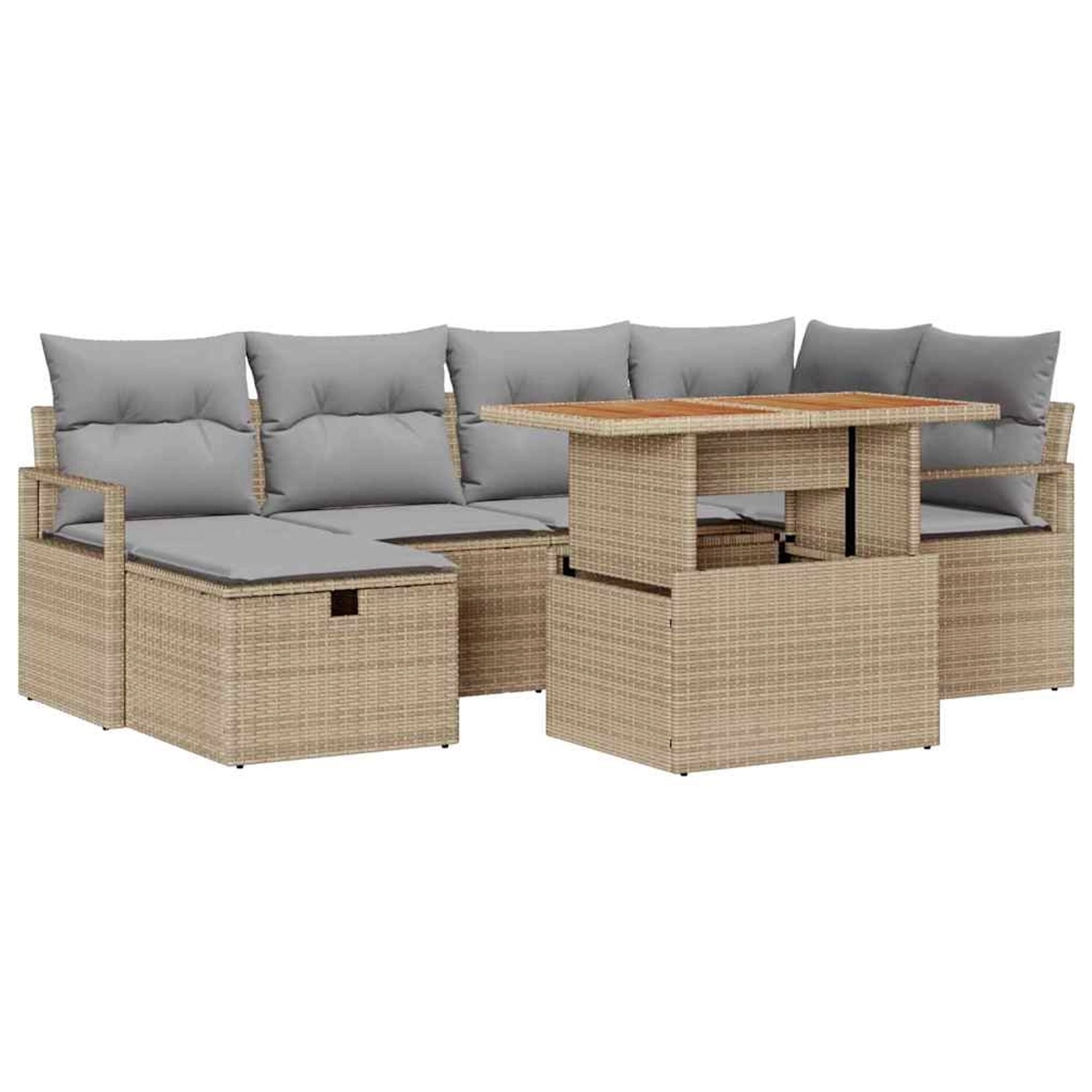 vidaXL 7-Teiliges Gartensofa-Set mit Kissen in Beige aus Poly Rattan 336132 günstig online kaufen