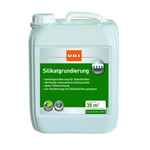 Transparente OBI Silikatgrundierung im 5 l Kanister für mineralische Untergründe.