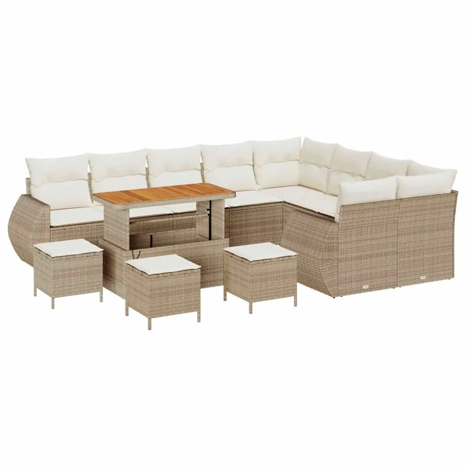 vidaXL Garten-Sofa-Set mit Kissen mit Speicher 13-Tlg Beige und Creme 3363871