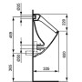 Technische Zeichnung: Ideal Standard Eurovit Urinal, Absaugeurinal mit Zulauf von hinten, Maße und Details.