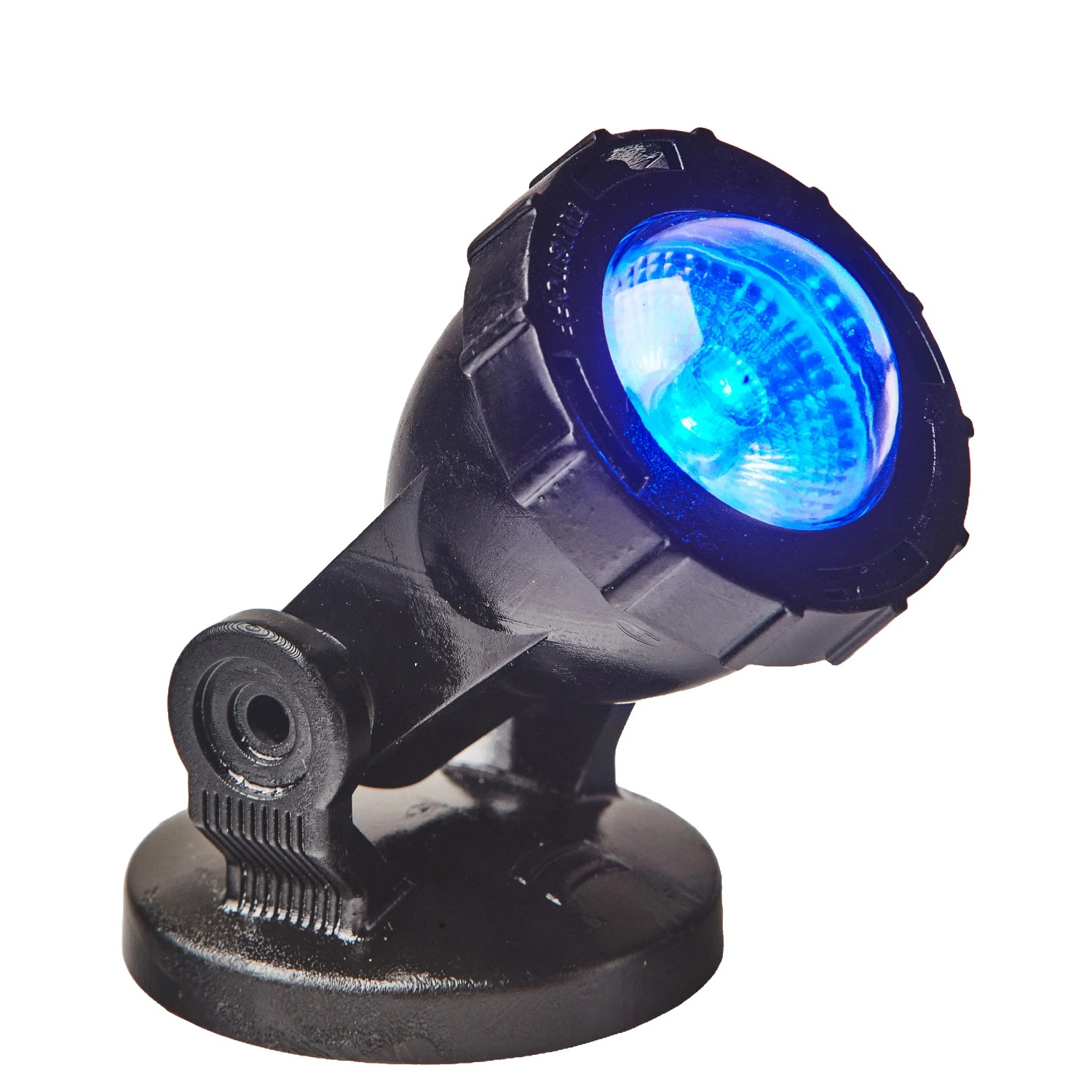 Heissner Solar Teichlicht mit Farbwechsel, schwarzer LED-Spot mit blauem Licht.