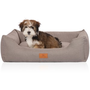 Knuffelwuff Hundebett Lotte Velours, Größe M-L, 85x63cm, lichtgrau mit Hund.