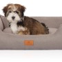Knuffelwuff Hundebett Lotte Velours, Größe M-L, 85x63cm, lichtgrau mit Hund.