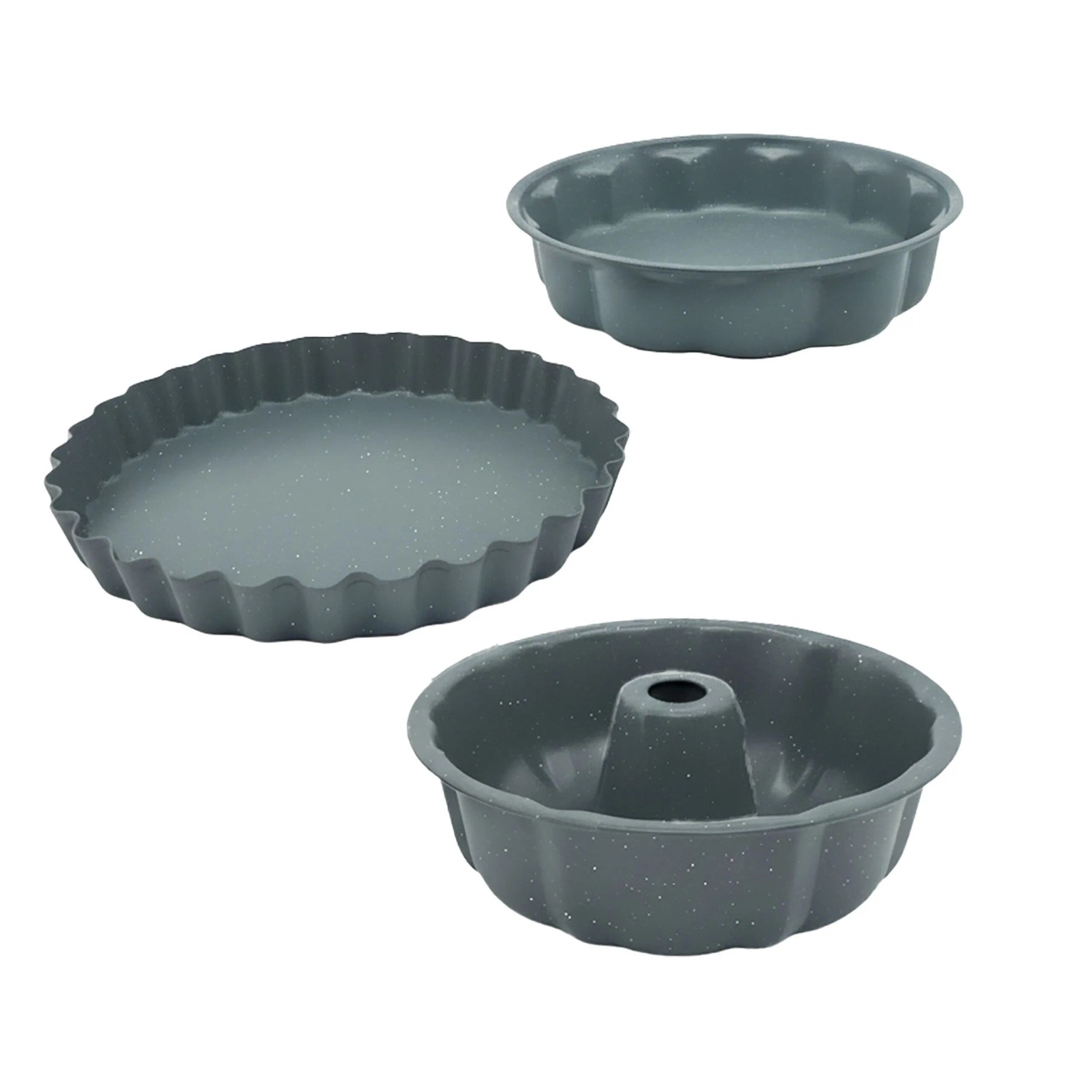 Relaxdays Backform 3er Set Carbonstahl Grau Antihaftbeschichtet 28 cm x 27,5 cm x 7 cm 1 kg