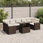 Braune 8-tlg. vidaXL Garten-Sofagarnitur aus Rattan mit Tisch und cremefarbenen Kissen.
