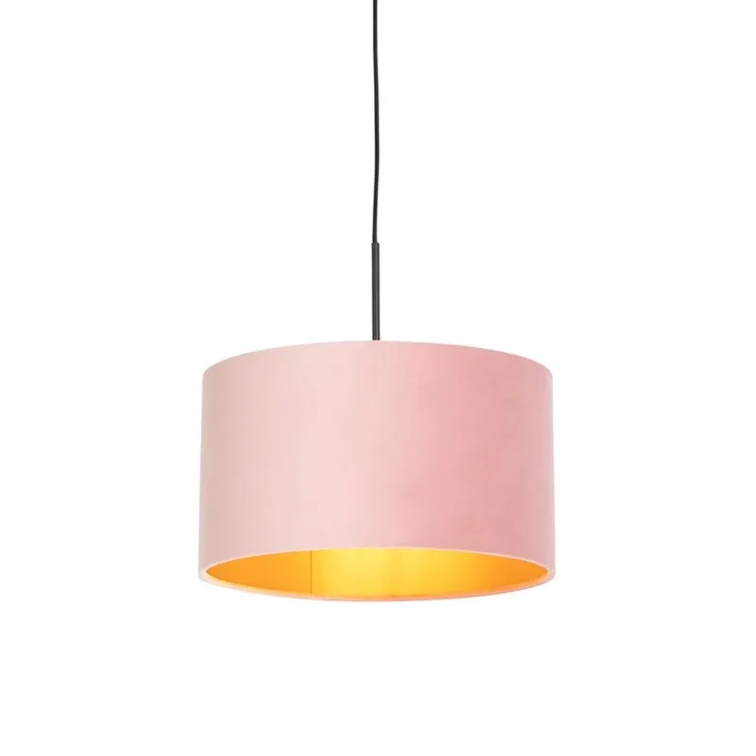 QAZQA Hängelampe mit Veloursschirm Rosa mit Gold 35 cm Combi