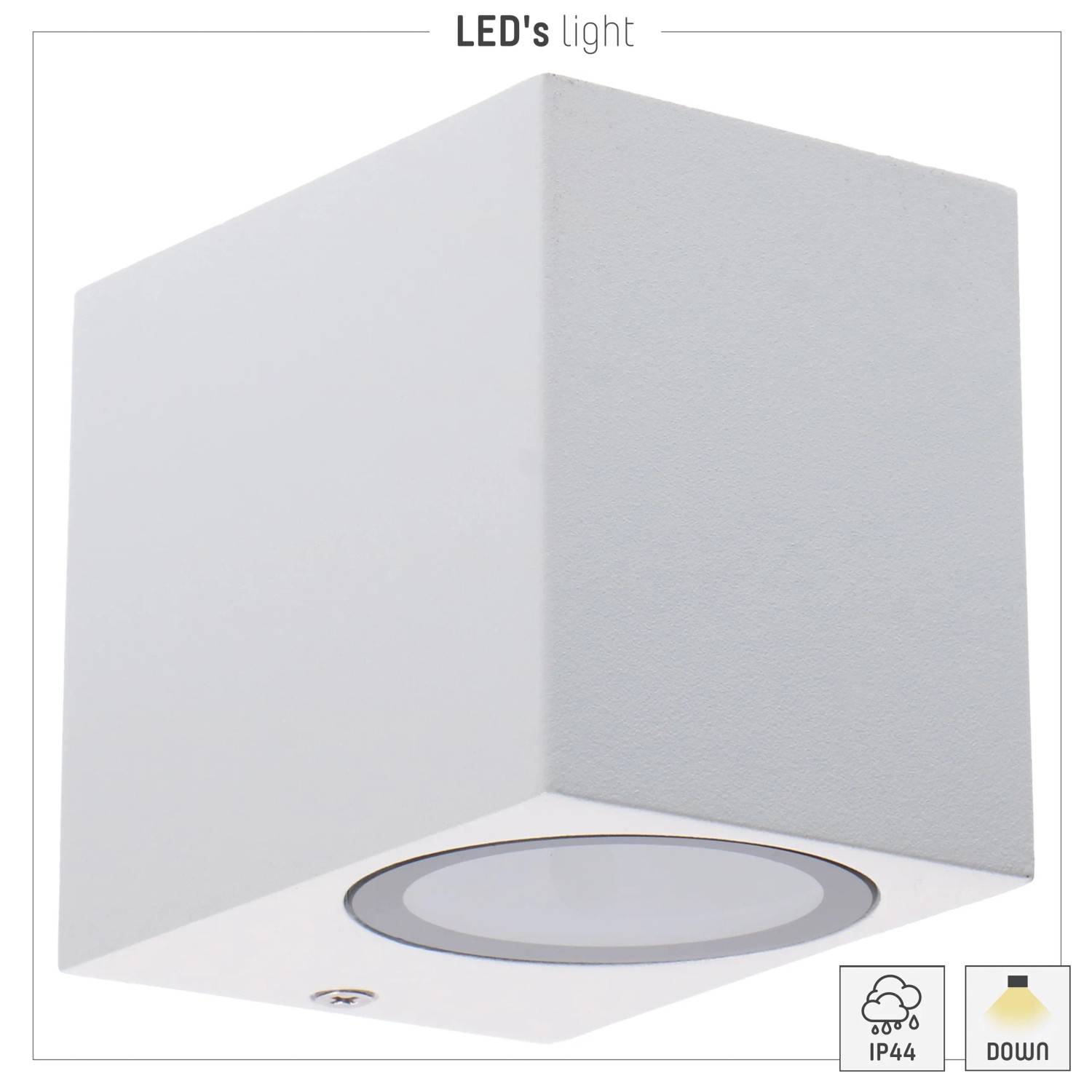 Weiße, eckige LED`s light Außenwandleuchte für blendfreie Beleuchtung im Außenbereich.