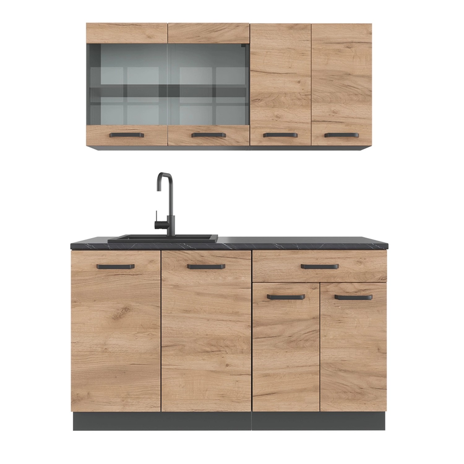 Vicco R-Line Singleküche Goldkraft Eiche/Anthrazit 140 cm ohne Arbeitsplatt günstig online kaufen