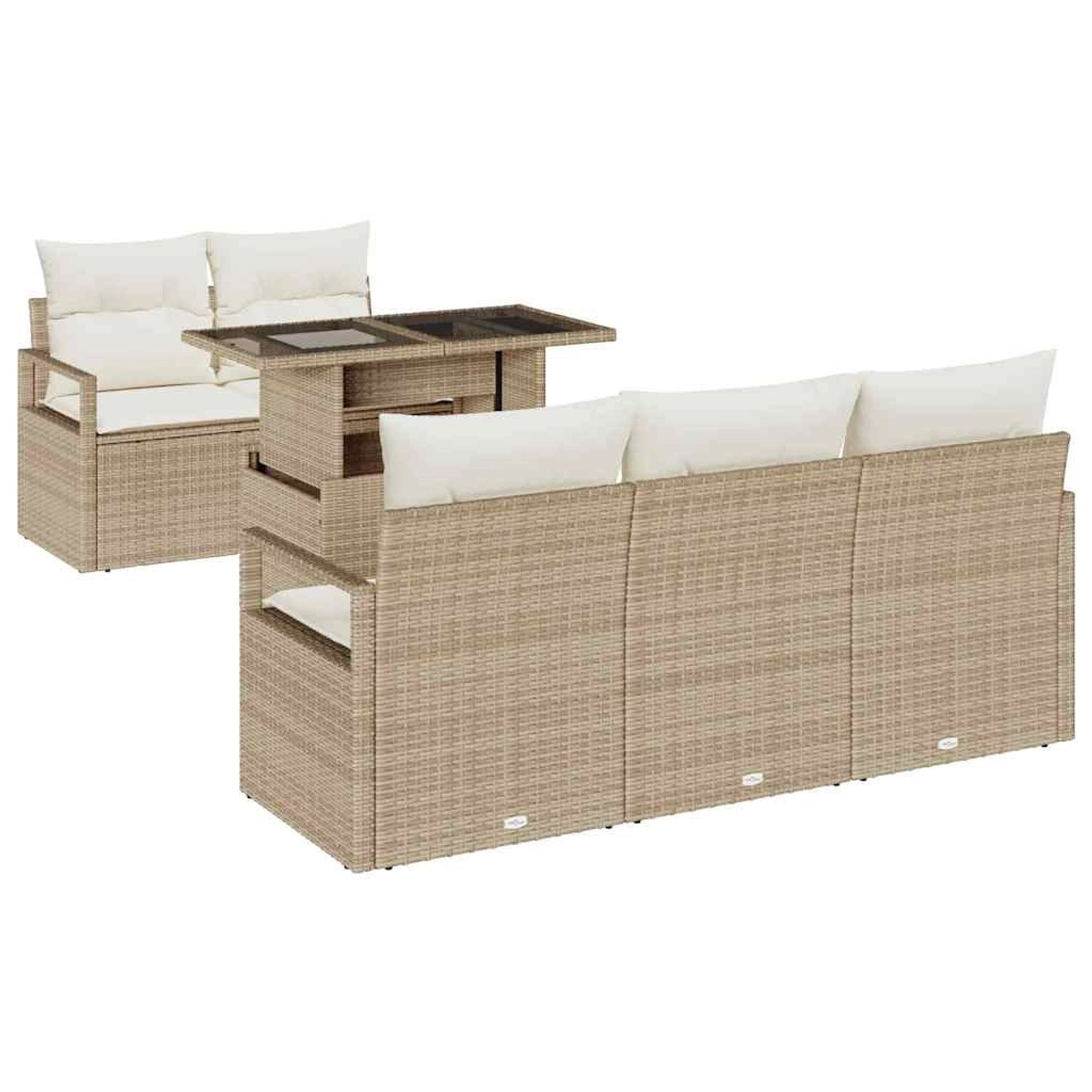 vidaXL Garten-Sofa-Set mit Speicher 6-Tlg Beige Poly Rattan 3357474 günstig online kaufen