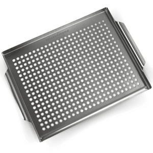 deluxe4home Grillschale aus Edelstahl, 40x30cm, mit Löchern für gleichmäßige Hitzeverteilung.