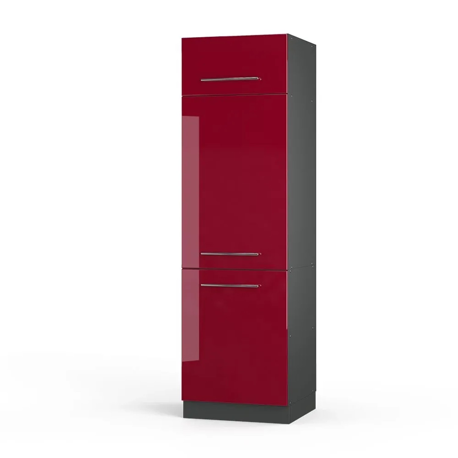 Vicco Kühlumbauschrank Fame-Line Hochschrank für die Küche Bordeaux Hochglanz Anthrazit 60 cm