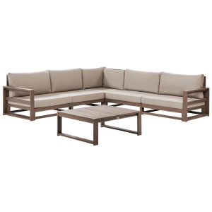 Beliani Lounge Set TIMOR in Taupe mit Tisch, Gartenmöbel aus Akazienholz.
