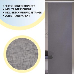 Anthrazitfarbene Schiebegardine Desire, 60x245 cm, für Fenster, Raumteiler oder Regale.