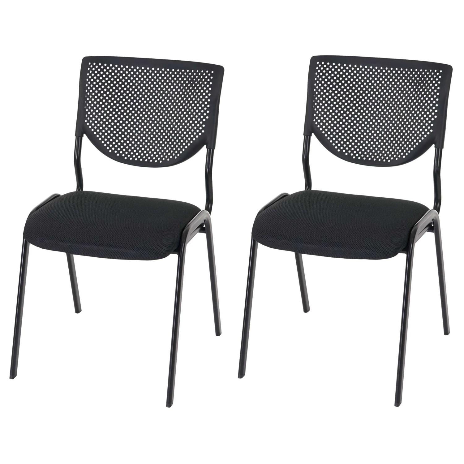 MCW 2er-Set Besucherstuhl T401 Stapelbar Stoff/Textil Sitz Schwarz Füße Schwarz