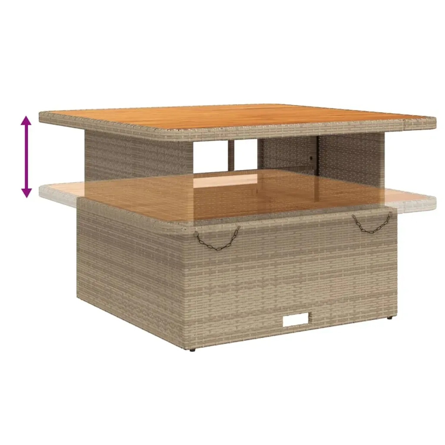 Höhenverstellbarer Gartentisch aus Rattan, Teil der vidaXL Garten-Essgruppe.