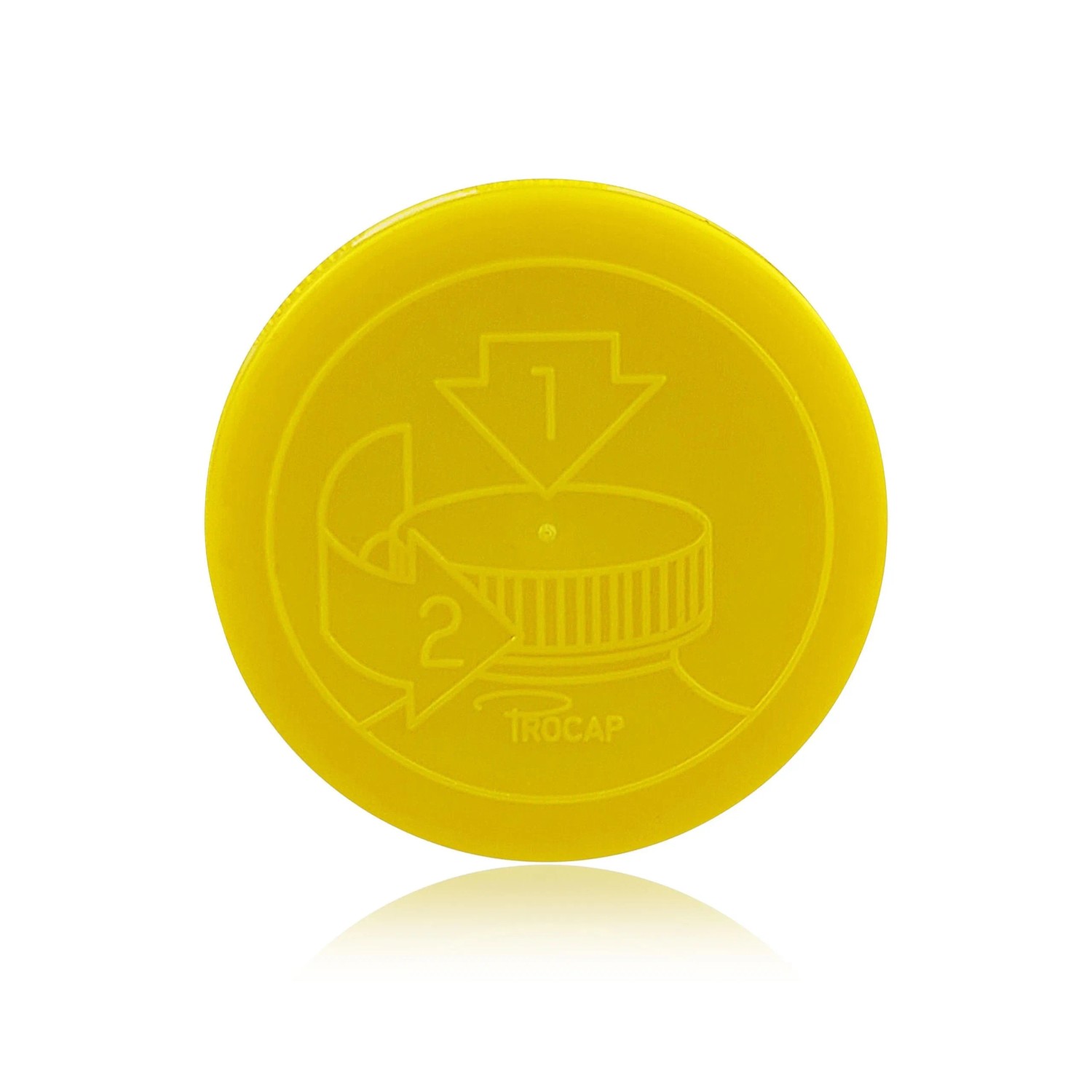 Gelber Deckel der Microactiv Allzweckreiniger Tabs Dose mit Öffnungsanleitung.