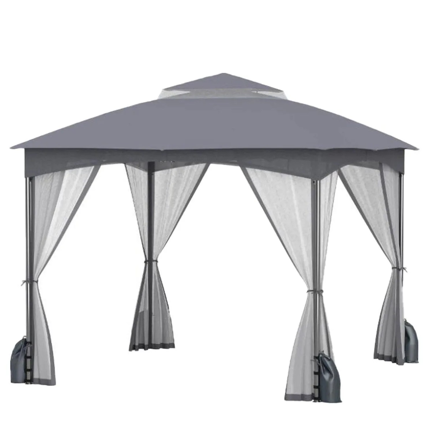Costway 3 x 3 m Gartenpavillon mit 4 Sandsäcken & 4 Moskitonetz Grau