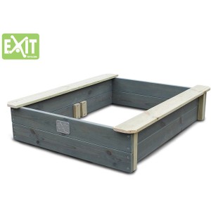 Exit Sandkasten Aksent, 94x77 cm, aus grauem Zedernholz mit hellen Sitzbänken.
