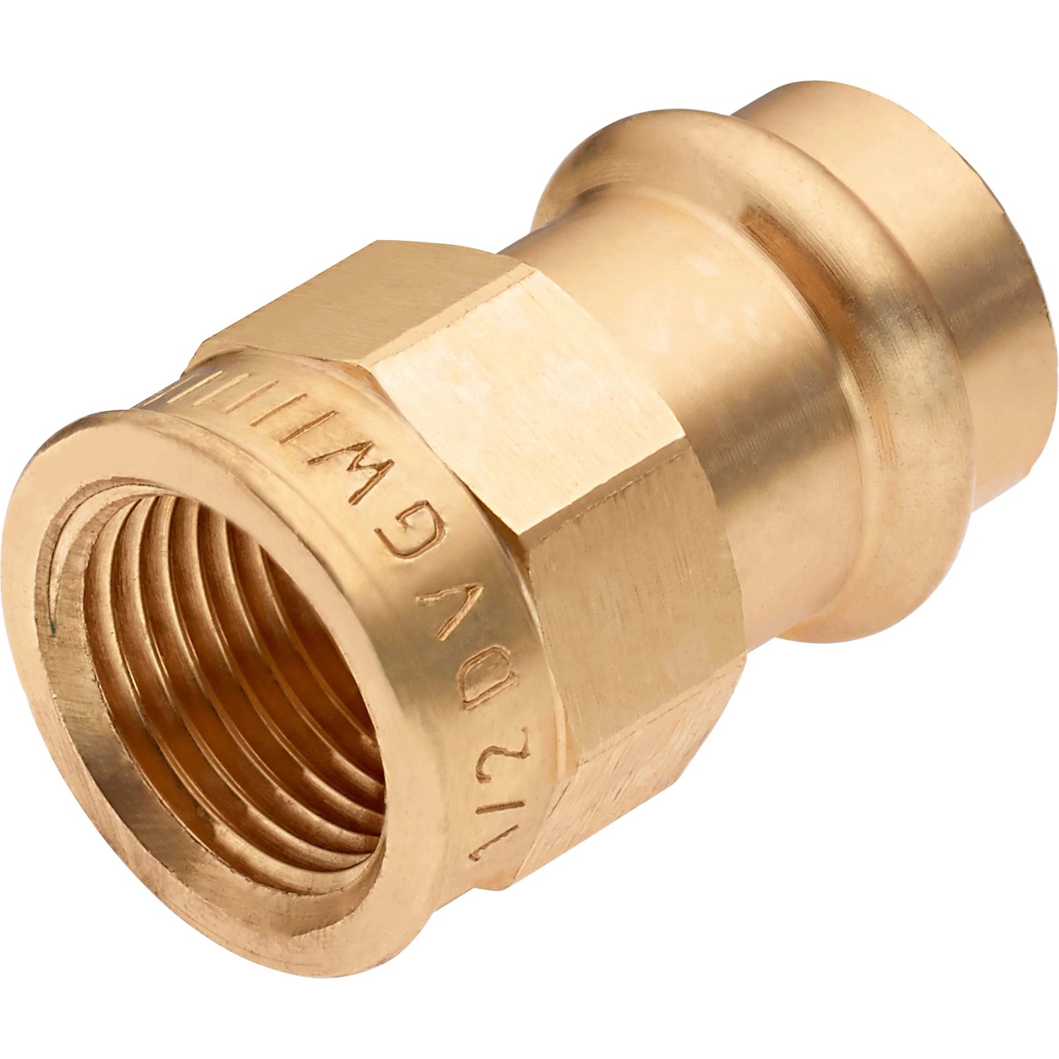 Press-Übergangsmuffe aus Rotguss, 18 mm x 18,6 mm (Rp 1/2), für Kupferrohre.