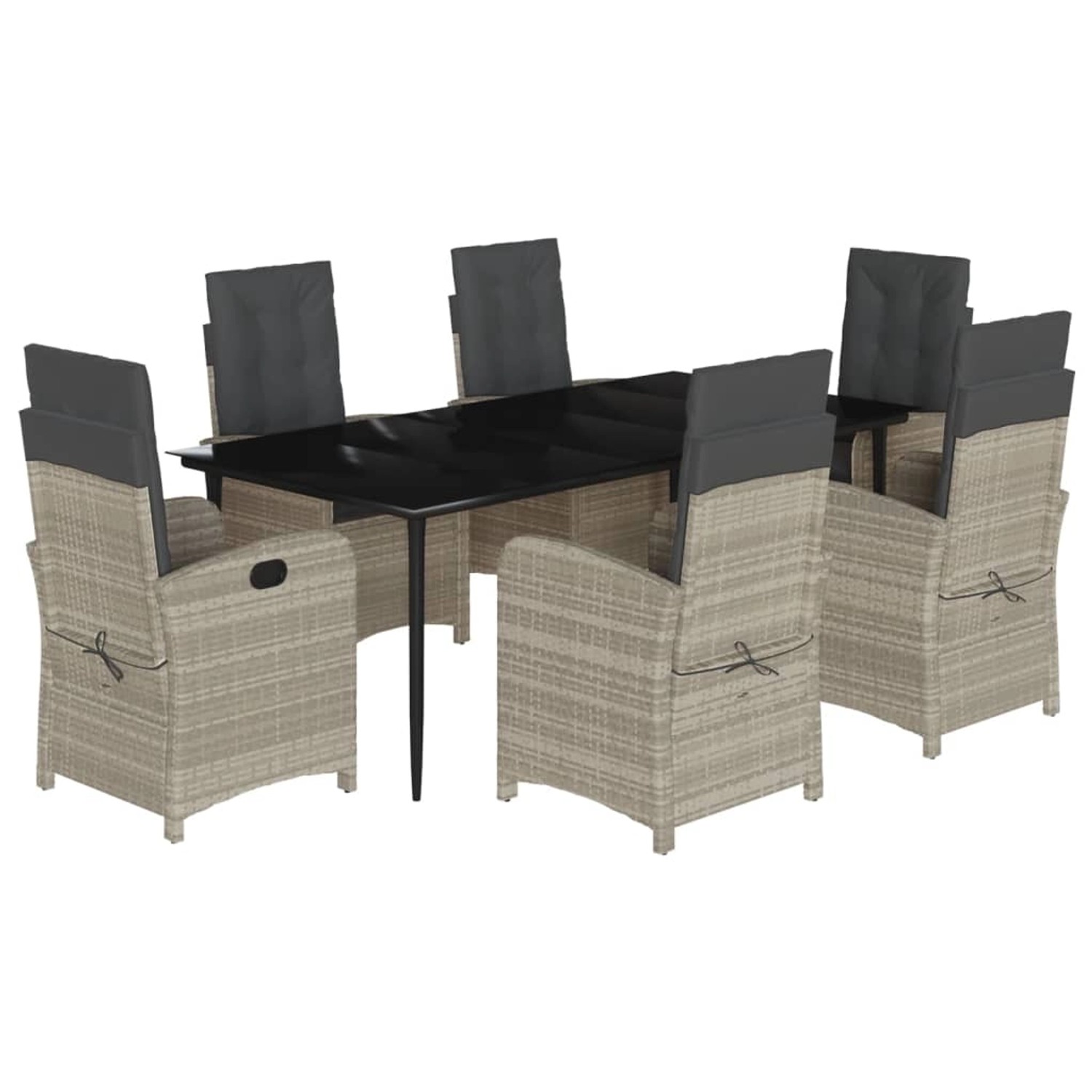 vidaXL 7-Tlg Garten-Essgruppe mit Kissen Hellgrau Poly Rattan 3212417 günstig online kaufen