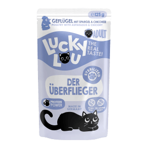 Lucky Lou Katzen-Nassfutter Sterilized Geflügel, 125g Packung für sterilisierte Katzen.