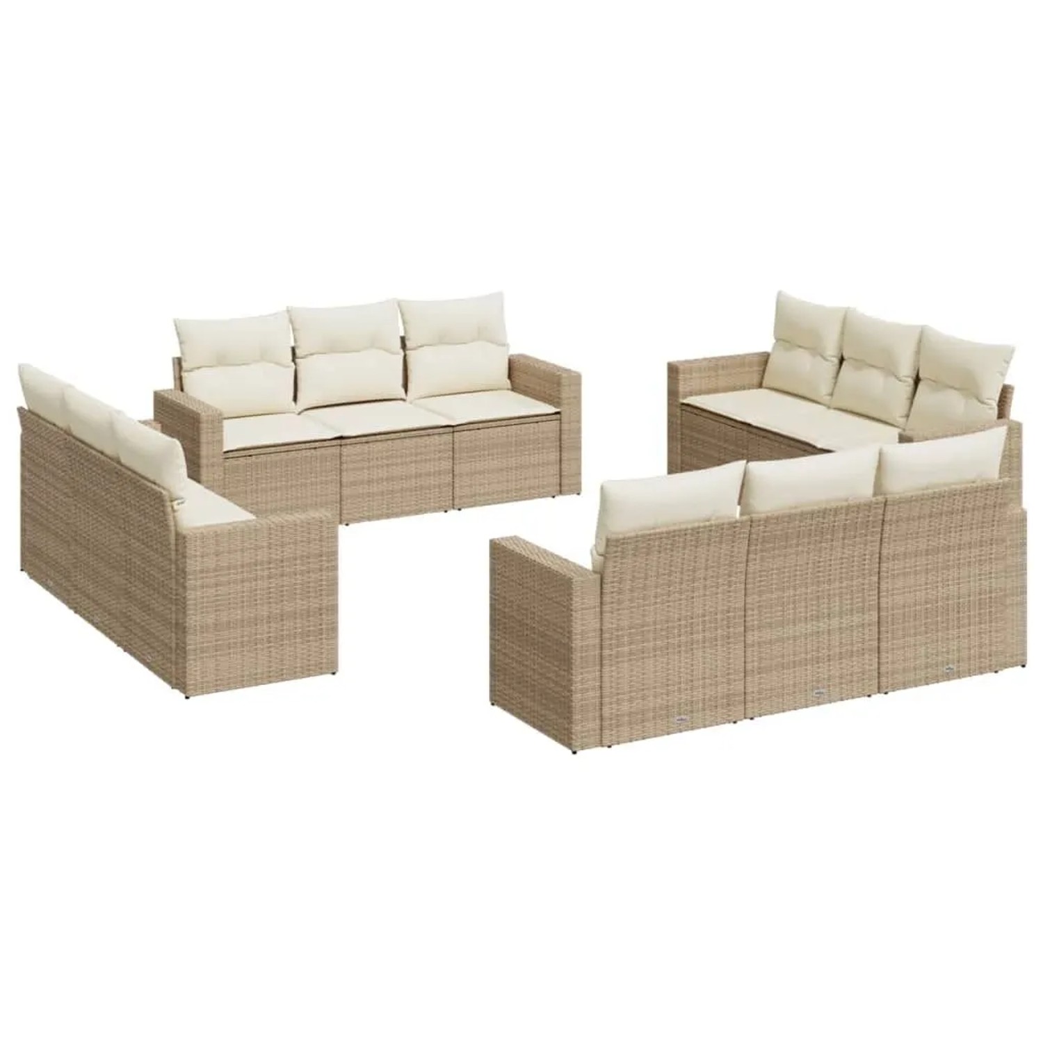 vidaXL 12-Tlg Garten-Sofagarnitur mit Kissen Beige Poly Rattan 3251105 günstig online kaufen